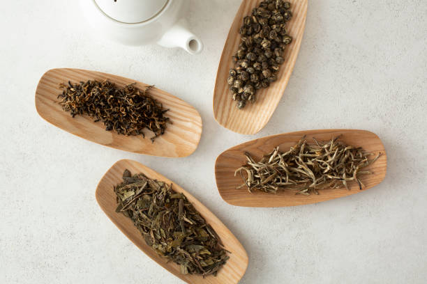 istock TD bamboo plates of tea leaves 2183358734