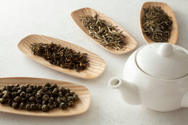 istock teapot, leaves, bamboo plates 2183358735