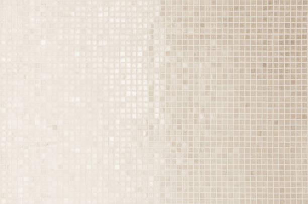 Cream light ceramic wall and floor tiles mosaic background in bathroom and kitchen. Design pattern geometric with grid wallpaper texture decoration pool. Simple seamless abstract surface clean.