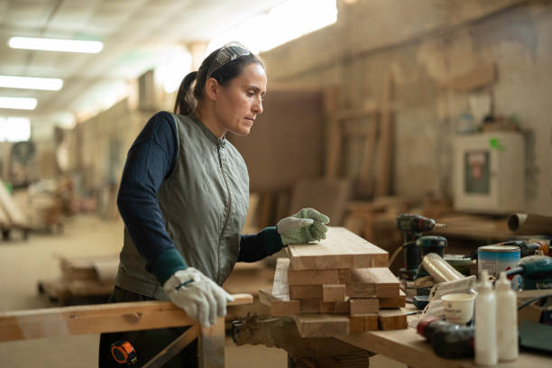 istock Female Carpenter Working in Mass Timber Factory 2183371731