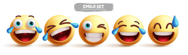 istock Emoji happy 3d characters vector set.  Emojis in laughing, funny, winking, cheerful and joyful emoticon facial expression graphic elements. 2183375260