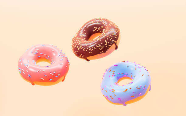 istock Cartoon doughnuts on yellow background, 3d rendering. 2183379494