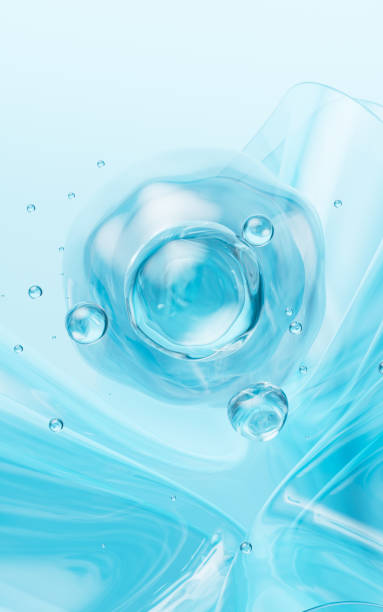 istock Abstract blue glass spheres, blue cells and molecules with glass background, 3d rendering. 2183379738