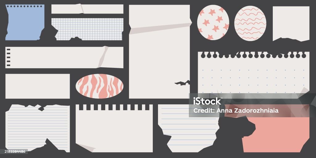 Realistic Notepad Paper Ripped Various Torn Paper Sheets From A Notepad Set Of Torn Realistic Pages ...