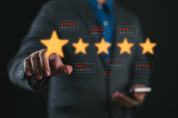 istock Customer review satisfaction feedback survey concept. Man or User give rating to service excellent experience on a phone application. Client evaluate quality of service reputation ranking of business. 2183386521