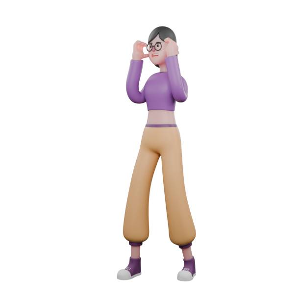 istock 3D Cartoon Dance Character. A female dancer stands facing right while both hands are holding glasses. Dance Talent 2183389130