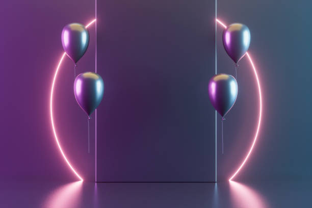 istock Black Friday background with black balloons and neon lights on black background 2183408975