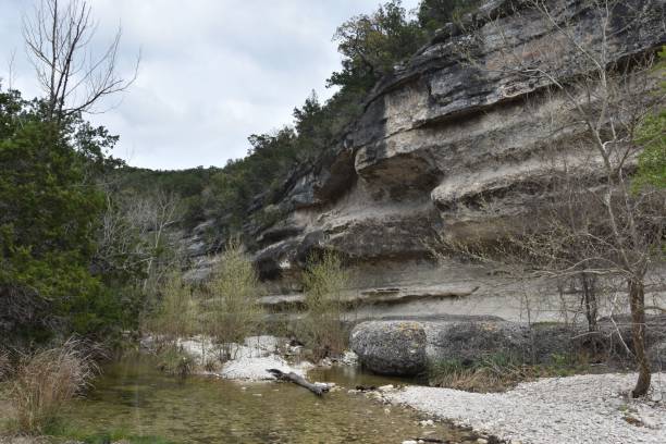 istock Stream by rocky cliff with forest trees in Lost Maples State Park, Texas 2183409822