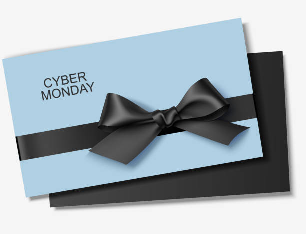 istock Cyber Monday sale decorative blue card design template with black bow and ribbon. 2183410997