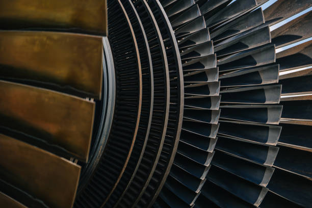 istock Turbine Blades, High Precision Engineering. Large Fan Stack Layer Metal Part Rotor In Jet Engine Or Steam Power Plant. 2183411368