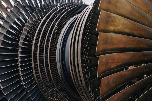 istock Turbine Blades, High Precision Engineering. Large Fan Stack Layer Metal Part Rotor In Jet Engine Or Steam Power Plant. 2183411383
