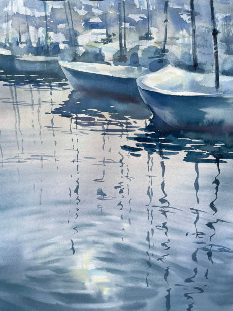 istock A group of sailboats and the reflections on water watercolor background 2183414209