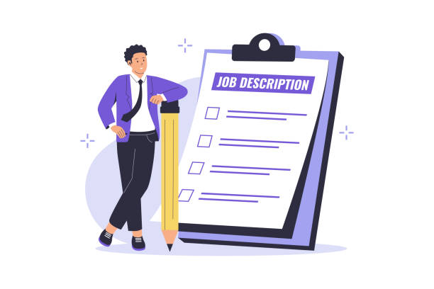 Job description illustration concept Job description illustration concept. Illustrations for websites, landing pages, mobile applications, posters and banners. Trendy flat vector illustration job description stock illustrations