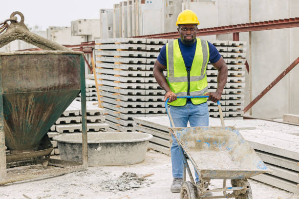 African black people labor worker in construction industry working in construction site.