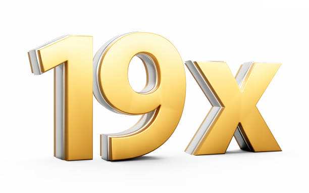 istock Golden Shiny 19x Nineteen x Sign For Advertising And Dynamic Sales Presentations 3D Illustration 2183415943