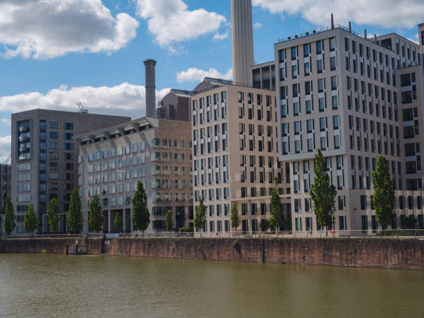 Frankfurt, Germany - May 16, 2023: Frankfurt am Main city skyline on a bright sunny summer day, Germany. Main river, Hessen, Hesse, Germany