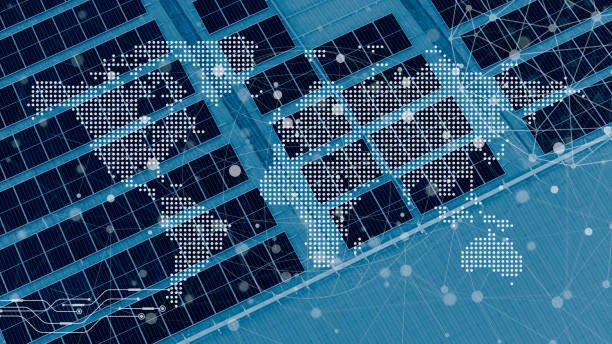 istock Solar cell or Solar Panel overlay world map. Solar power clean energy generator modern technology for global, international business distributor background. 2183424510