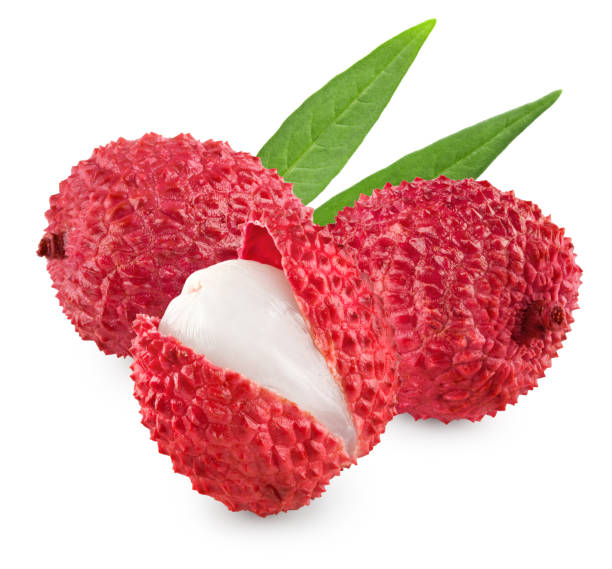 istock Fresh lychee with leaves isolated on white background. clipping path 2183425922