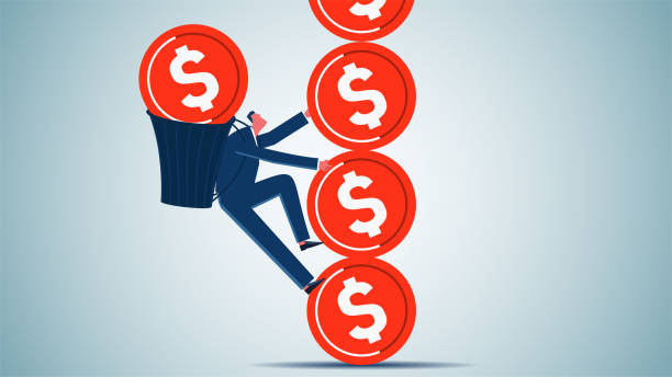 istock Earn more money or get more profit, complete challenges or business goals, businessman carrying a backpack carrying gold coins climb up the stacks of gold coins 2183430520