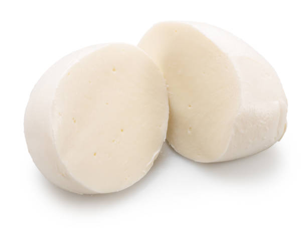 istock Ball of mozzarella cheese cut in half on white background. File contains clipping path. 2183440057