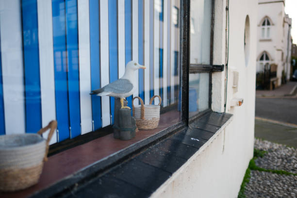 Ramsgate, UK - 11 Oct 2024 - A seagull ornament on a windowsil at a seaside town
