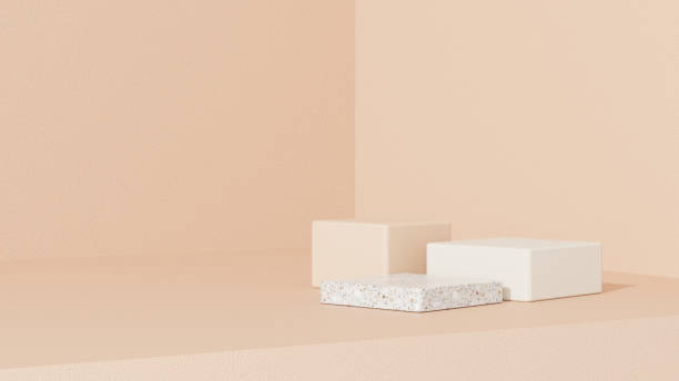 istock Background featuring an empty product display mockup with a pink backdrop and abstract geometric platforms designed for showcasing merchandise in portrait orientation. 2183443990