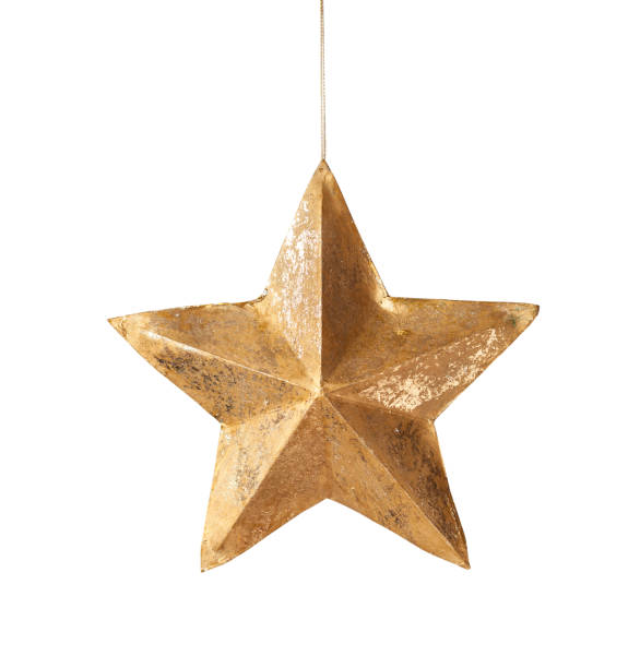 Old grunge golden star isolated on white background.