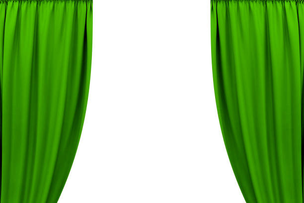 green stage curtain, photo, isolated on white background