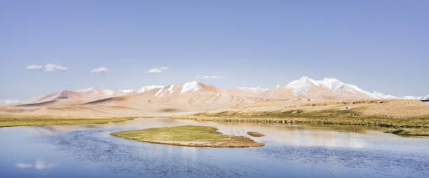 istock High mountain landscape panorama, a river in the mountains flows in a mountain valley among green meadows against the backdrop of mountains, landscape in the Pamir Mountains for background 2183448942