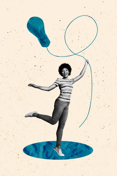 istock Vertical poster collage young woman lightbulb lamp electrical power idea invention wire smart plan string drawing background 2183450191