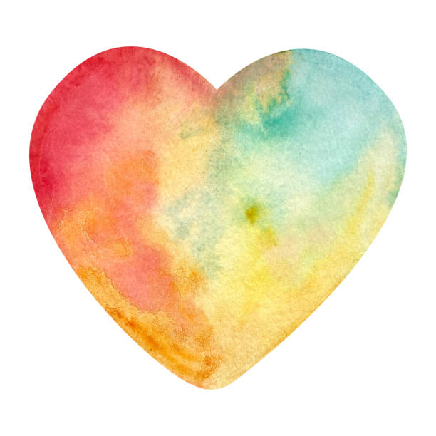 istock Bright heart with red, yellow and turquoise colors blending into each other isolated on white. 2183451196