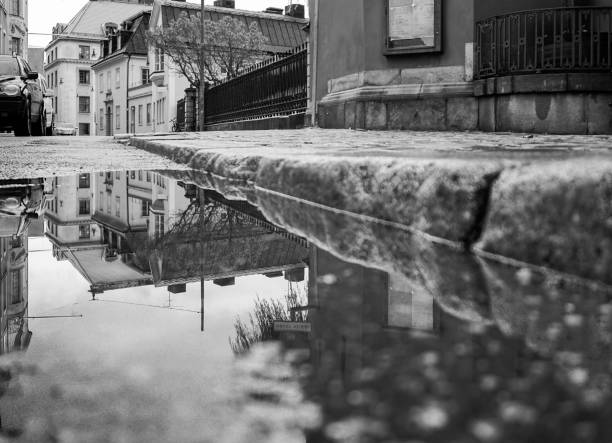 Close up of a puddle on the road