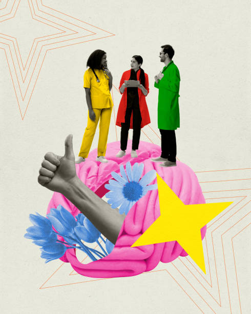 istock Contemporary art collage. Medical professionals standing on symbolic brain, representing teamwork in mental health. 2183456105