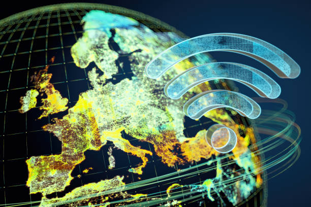 istock Wi-Fi Sign over Illuminated Europe Map. Global Network and Communication Concept 2183458768