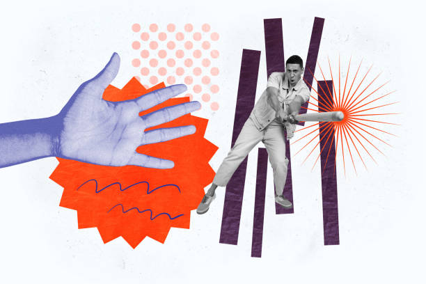 istock Composite trend artwork sketch image photo collage of illustration dot backdrop sketch caricature young guy hold baseball bat hand gesture 2183461287