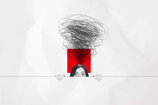 istock Artwork collage of young funny woman hiding overthinking minded dilemma doodle problems mental health isolated on white color background 2183463124