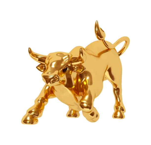 istock Gold Bull realistic 3d cartoon style. Golden metallic Bull isolated on white background. Vector illustration 2183464367