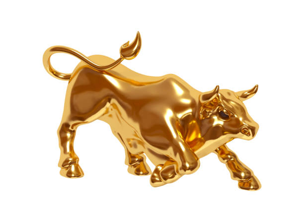 istock Gold Bull realistic 3d cartoon style. Golden metallic Bull isolated on white background. Vector illustration 2183466090