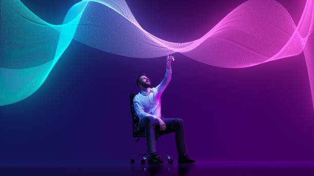 istock Businessman sits, engaging with stream of interactive data in digital environment, symbolizing data analysis and artificial intelligence 2183468152