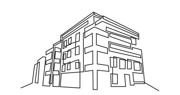 istock continuous line drawing of commercial building house. 2183469217
