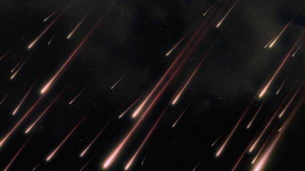 Bright starfall. Beautiful stream of meteors.