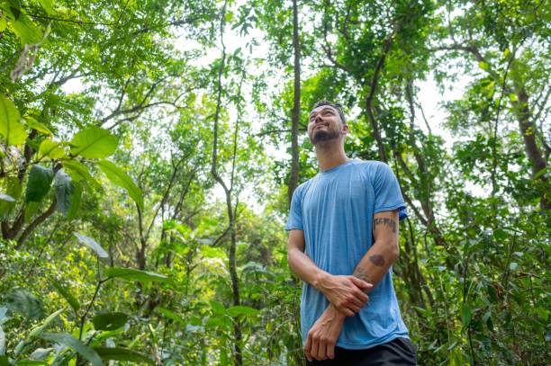 istock Man breathes fresh air and contemplates nature. 2183474259