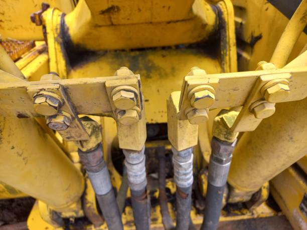 istock Pneumatic or hydraulic manifold on Excavator 2183475244