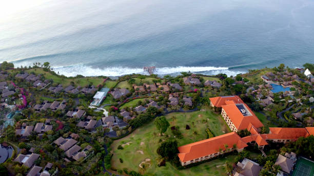 Aerial photography of The coastline of Bali, Indonesia.Including islands, oceans.
