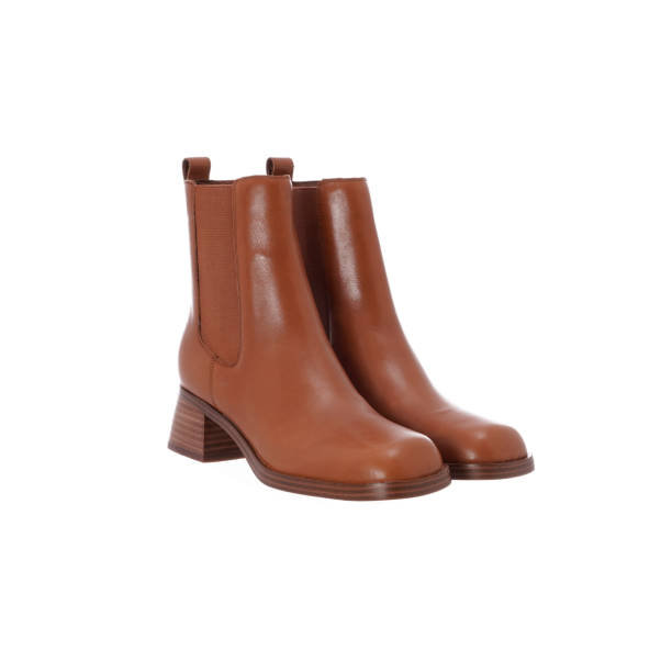 istock Brown Women's Leather Semi Deep High Heel Boots 2183480431