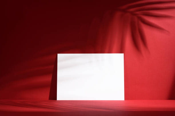 istock Minimalist red background with a blank white poster with plant's shadow 2183486104