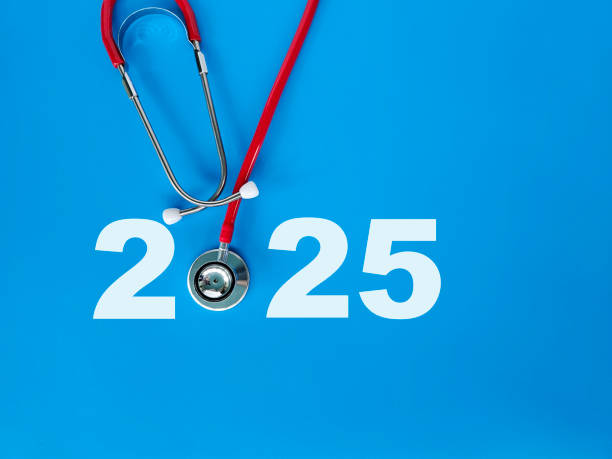 istock Stethoscope with number 2025 on blue background. Happy new year 2183488352