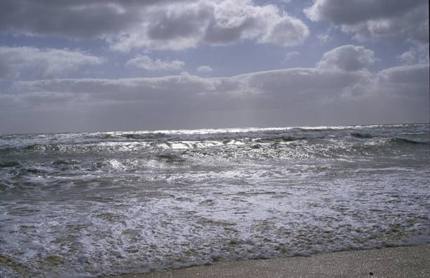 Fuerteventura, Spain, 1988. View from the beach to the Atlantic Ocean.