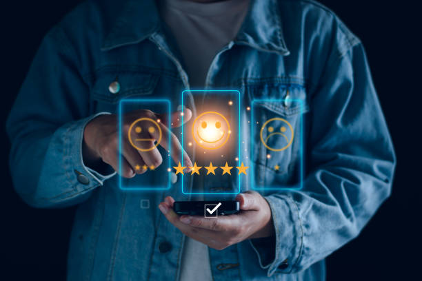 istock Customer service and Satisfaction ,business man giving Feedback satisfaction. five stars Positive Review. Client Satisfaction Surveys, good, five stars, best product and service. Excellence guarantee. 2183490992