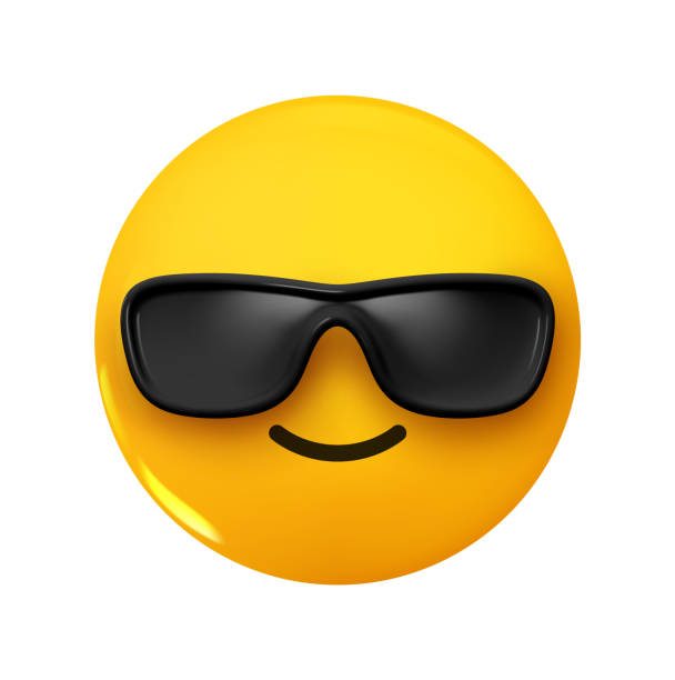 istock Cool smiling emoji wearing black sunglasses, showcasing a confident and relaxed expression. Yellow face with a sleek, glossy finish on a clean white background 2183494028